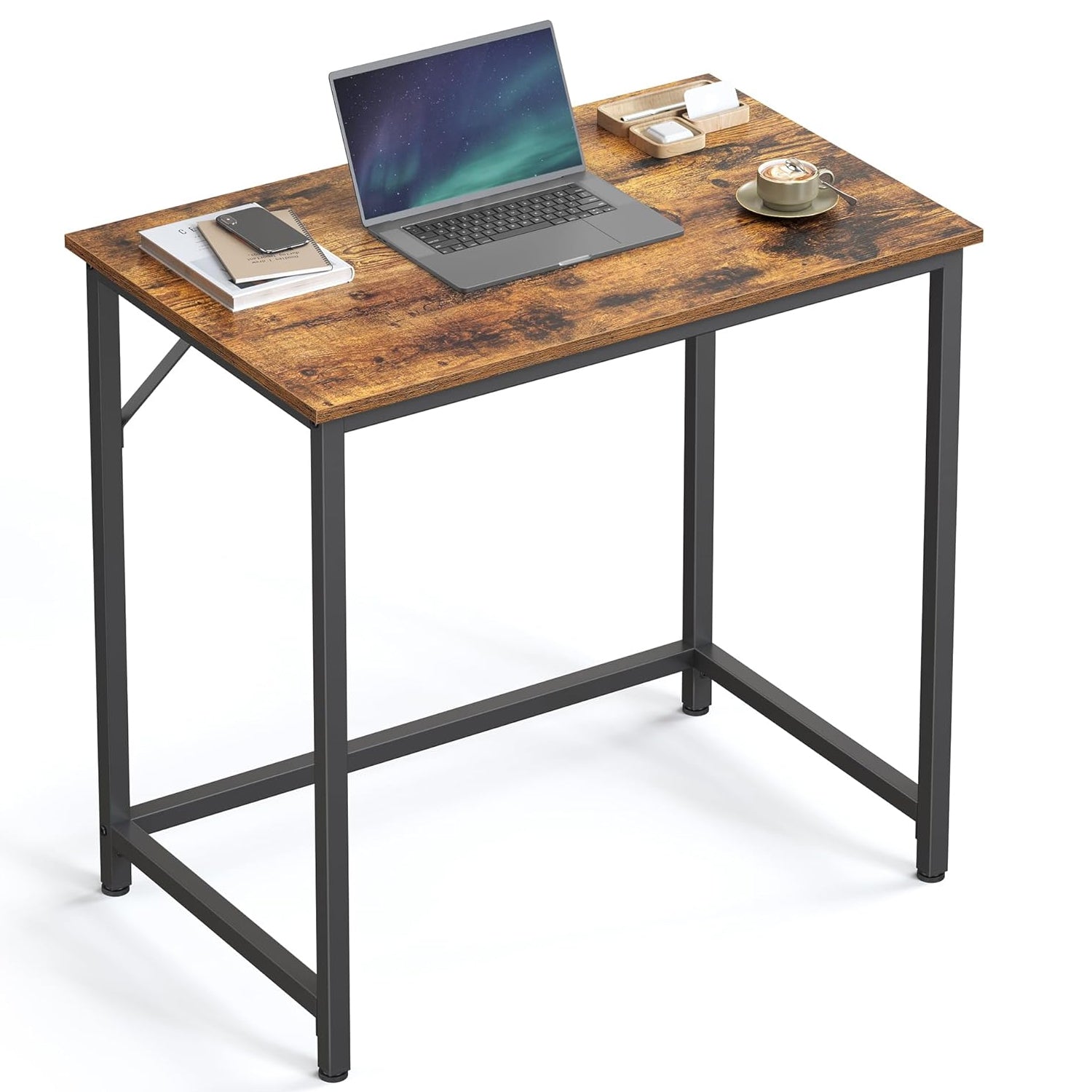 VASAGLE Birou PC compact, stil industrial, PAL si cadru metalic, 80x50x76 cm, maro rustic