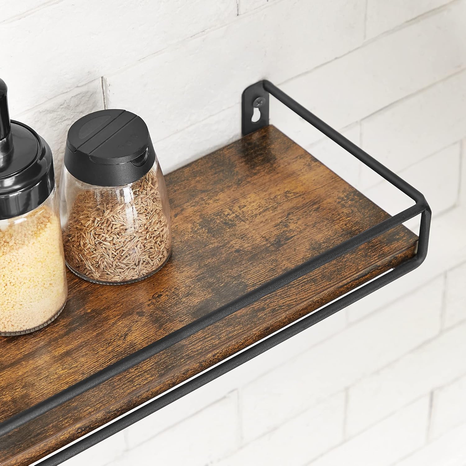 VASAGLE Set 2 rafturi perete cu bara metalica, stil industrial, 40x16x9 cm, maro rustic