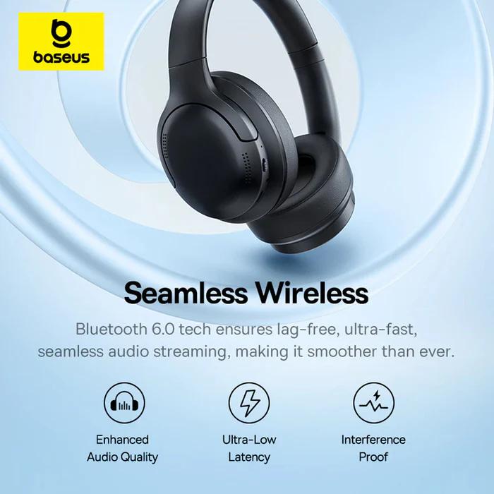 CASTI Baseus Bowie Bass BH1 Lite Wireless Noise Cancelling, over ear, 40mm Dynamic Drivers, autonomie 80 ore, microfon pe casca, conectare prin Bluetooth 6.0, negru "A0203C00" (timbru verde 0.18 lei) - 6953156299320