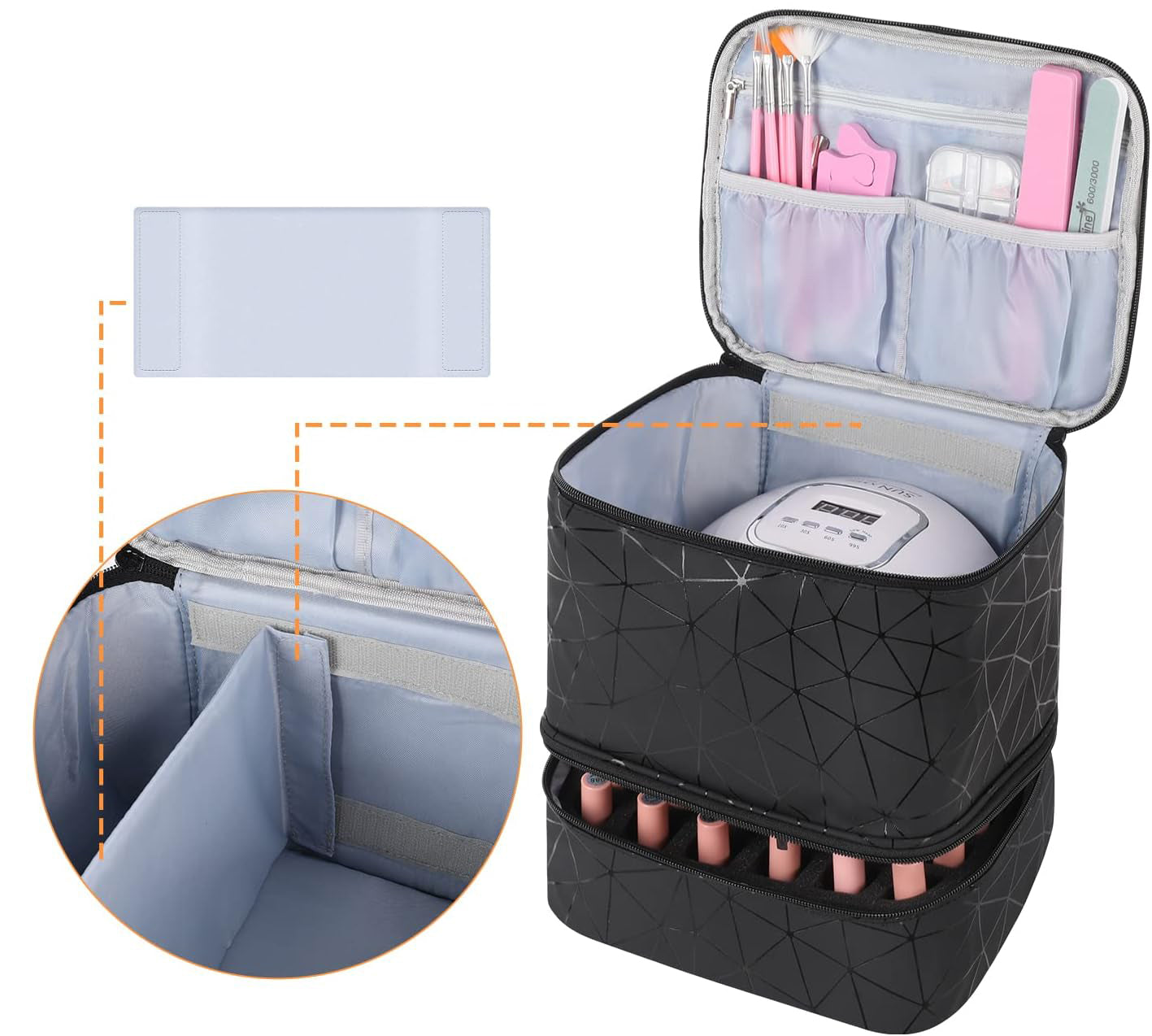 Organizator cosmetica tip beauty cu 2 compartimente, piele ecologica, 24x24x20 cm