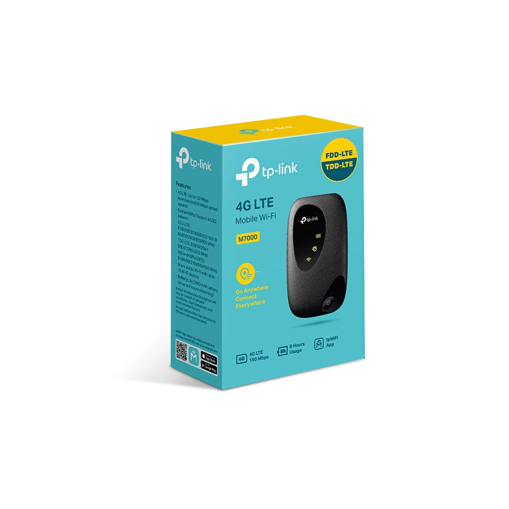 ROUTER TP-LINK wireless. portabil, 4G Mobile Wi-Fi, 300Mbps, Internal LTE Modem, SIM card slot, LED screen display, rechargeable battery "M7000"