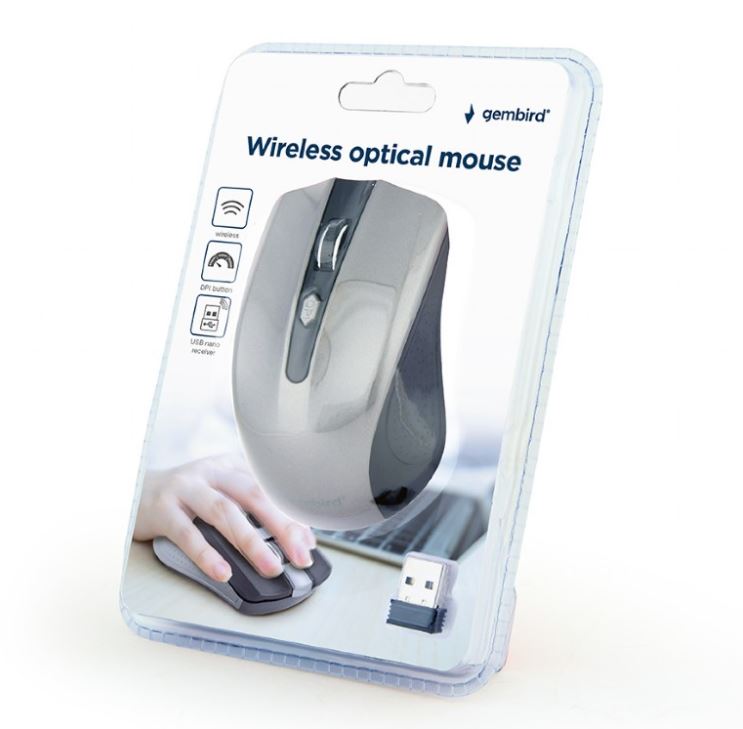 MOUSE GEMBIRD, PC sau NB, wireless, 2.4GHz, optic, 1600 dpi, butoane/scroll 4/1, , negru / gri, "MUSW-4B-04-BG"