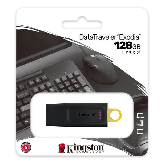 Memorie Flash Drive Kingston DataTraveler Exodia, 128GB, USB 3.2, Negru-Galben - BazarOltenia