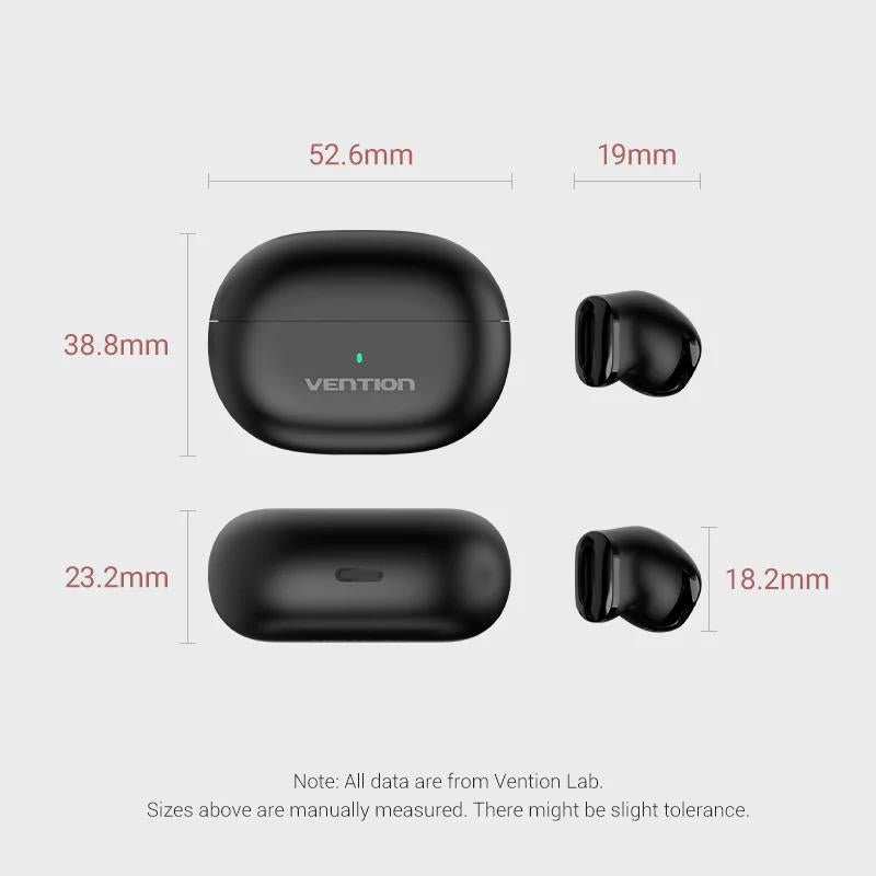 Casti TWS Vention, wireless, tip butoni, smartphone,BT 5.3, mic pe casca,USB-C, acumulator charging case 250mAh,pana la 20 ore,Low audio latency,negru "NBLB0" (timbru verde 0.18 lei)-6922794778641