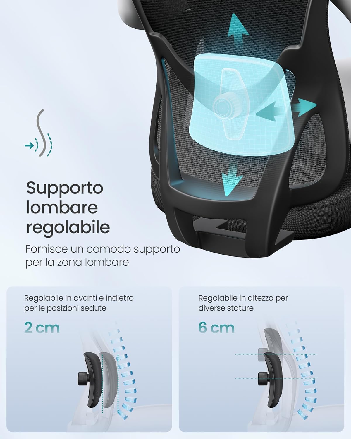 SONGMICS Scaun de birou ergonomic cu tetiera reglabila, suport lombar ajustabil, maxim 150 kg, 70x70x113-130 cm, negru
