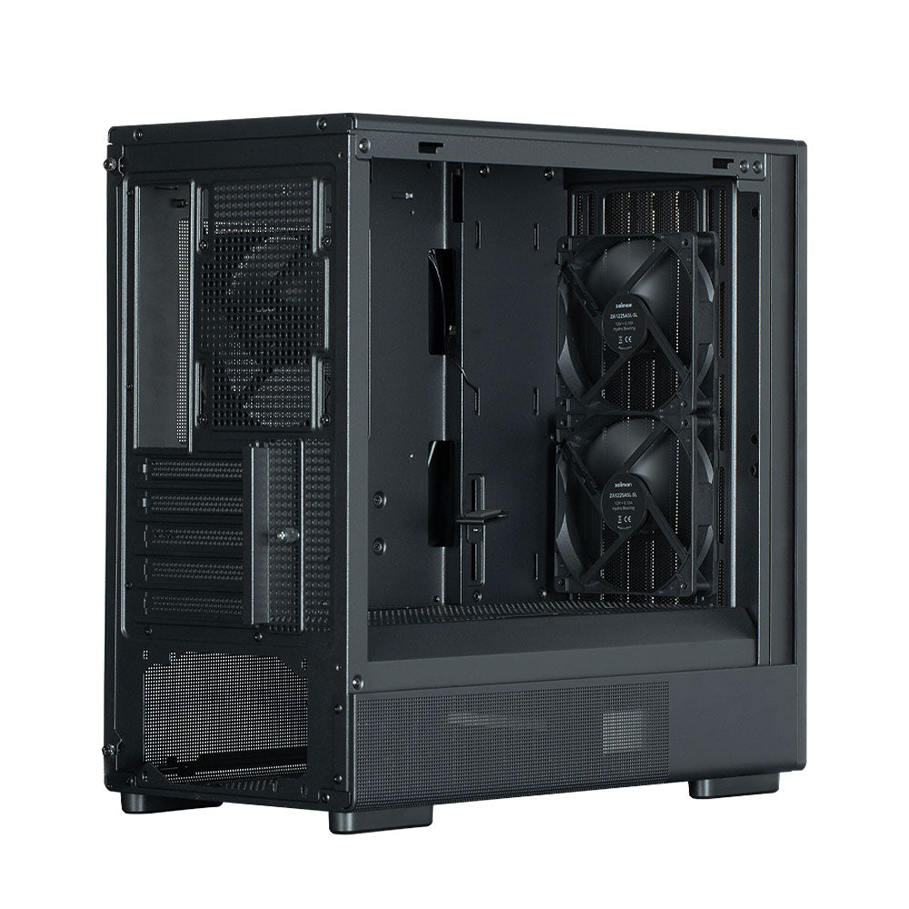 CARCASA Zalman "P10 NAMU", mini tower, gaming, fara sursa, suporta 7xfan, 3xfan inclus, PSU shroud, display 9.1inch, USB Type-C x 1, USB 3.1 gen1, audio+mic, 5 sloturi expansiune, negru, "P10 NAMU Black"