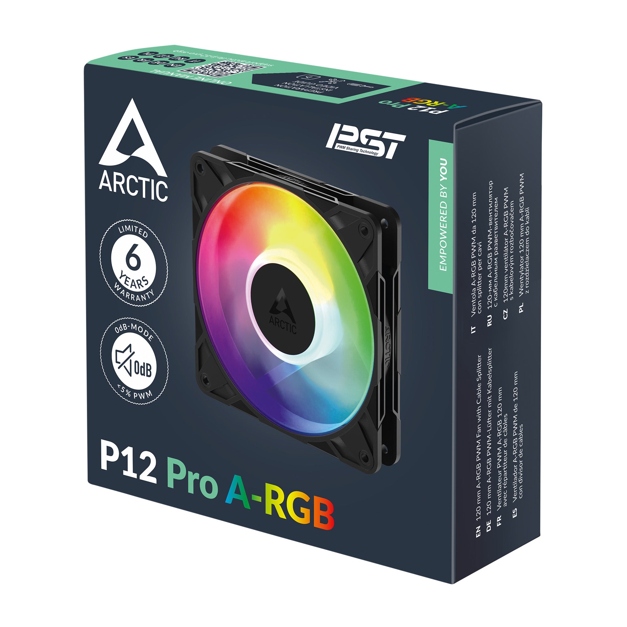 Ventilator Arctic "P12 Pro A-RGB", 120mm, 600 - 3000 RPM, FDB, 77 cfm, 4-Pin A-RGB Plug + 4-Pin Socket, negru, "ACFAN00309A" - 4895265000119
