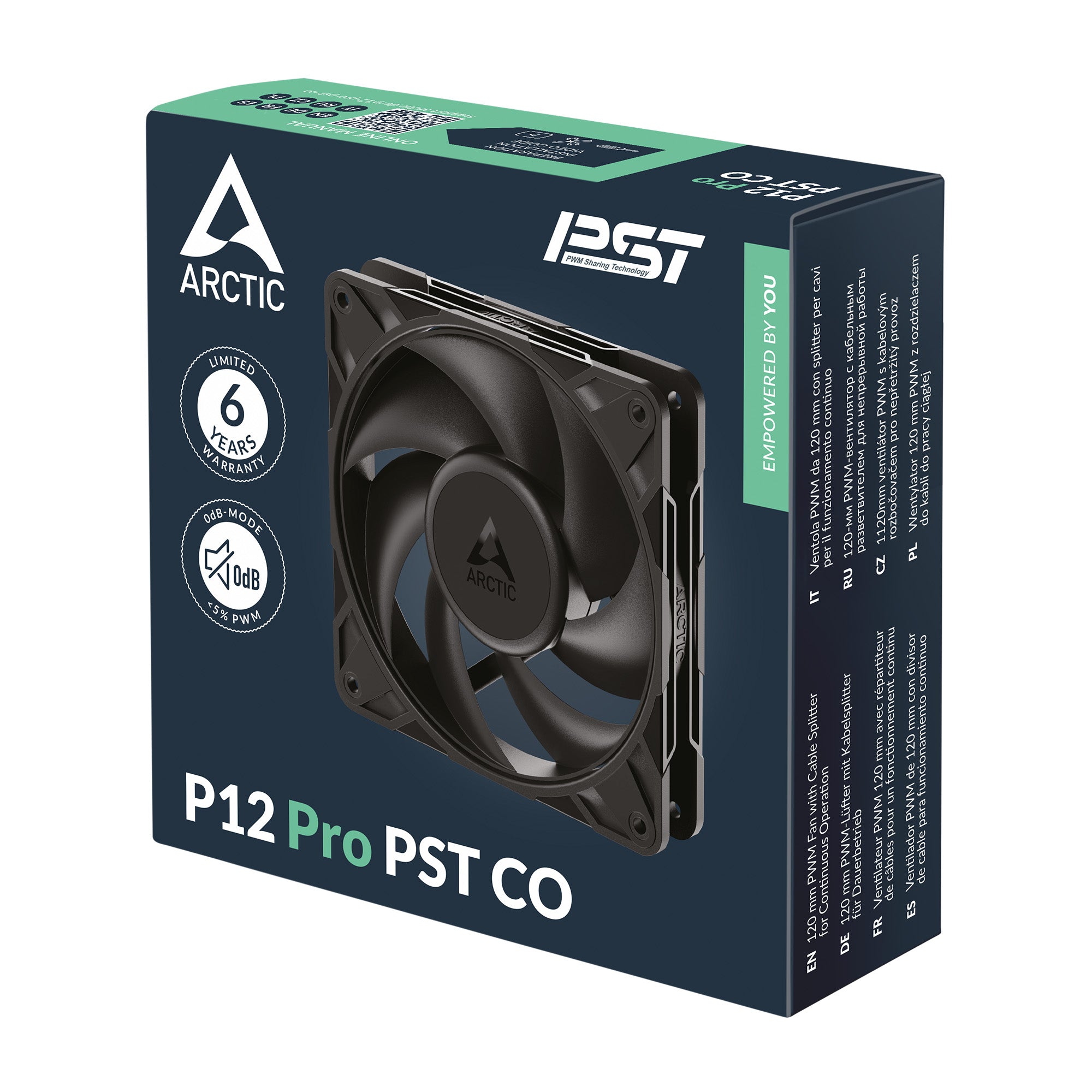 Ventilator Arctic "P12 Pro PST CO", 120mm, 600 - 3000 RPM, Dual Ball Bearing, 77 cfm, 4-Pin Fan Plug + 4-Pin Socket, lungime cablu 400 mm + 80 mm Daisy-Chain, negru, "ACFAN00312A" - 4895265000140