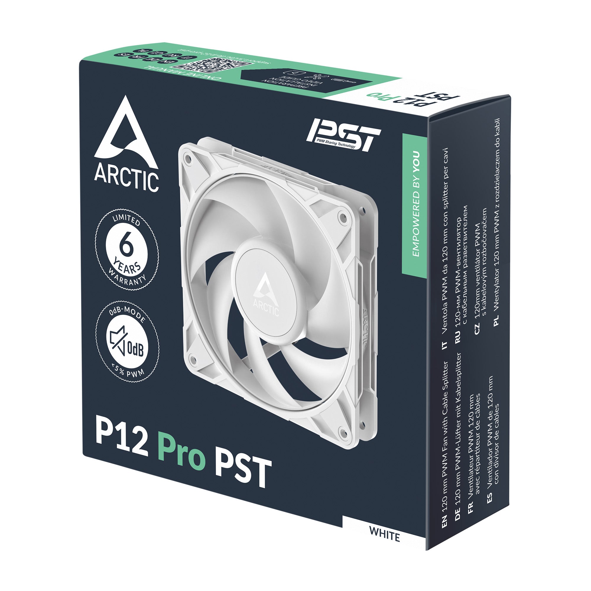 Ventilator Arctic "P12 Pro PST (White)", 120mm, 600 - 3000 RPM, FDB, 77 cfm, 4-Pin Fan Plug + 4-Pin Socket, lungime cablu 400 mm + 80 mm Daisy-Chain, alb, "ACFAN00308A" - 4895265000102