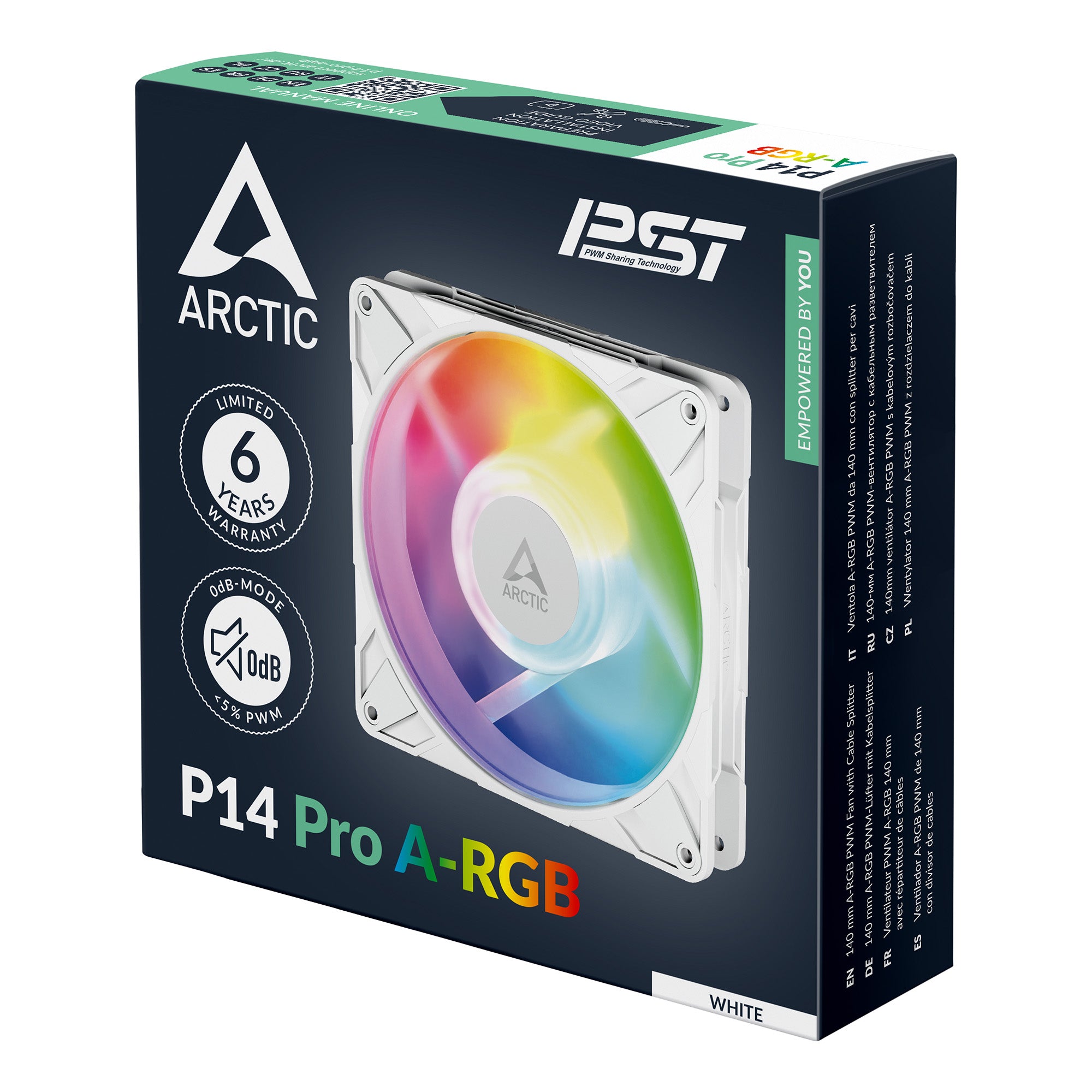 Ventilator Arctic "P14 Pro A-RGB", 140mm, 400 - 2500 RPM, FDB, 110 cfm, 4-Pin Fan Plug + 4-Pin Socket, lungime cablu 400 mm + 80 mm Daisy-Chain, alb, "ACFAN00318A" - 4895265000423