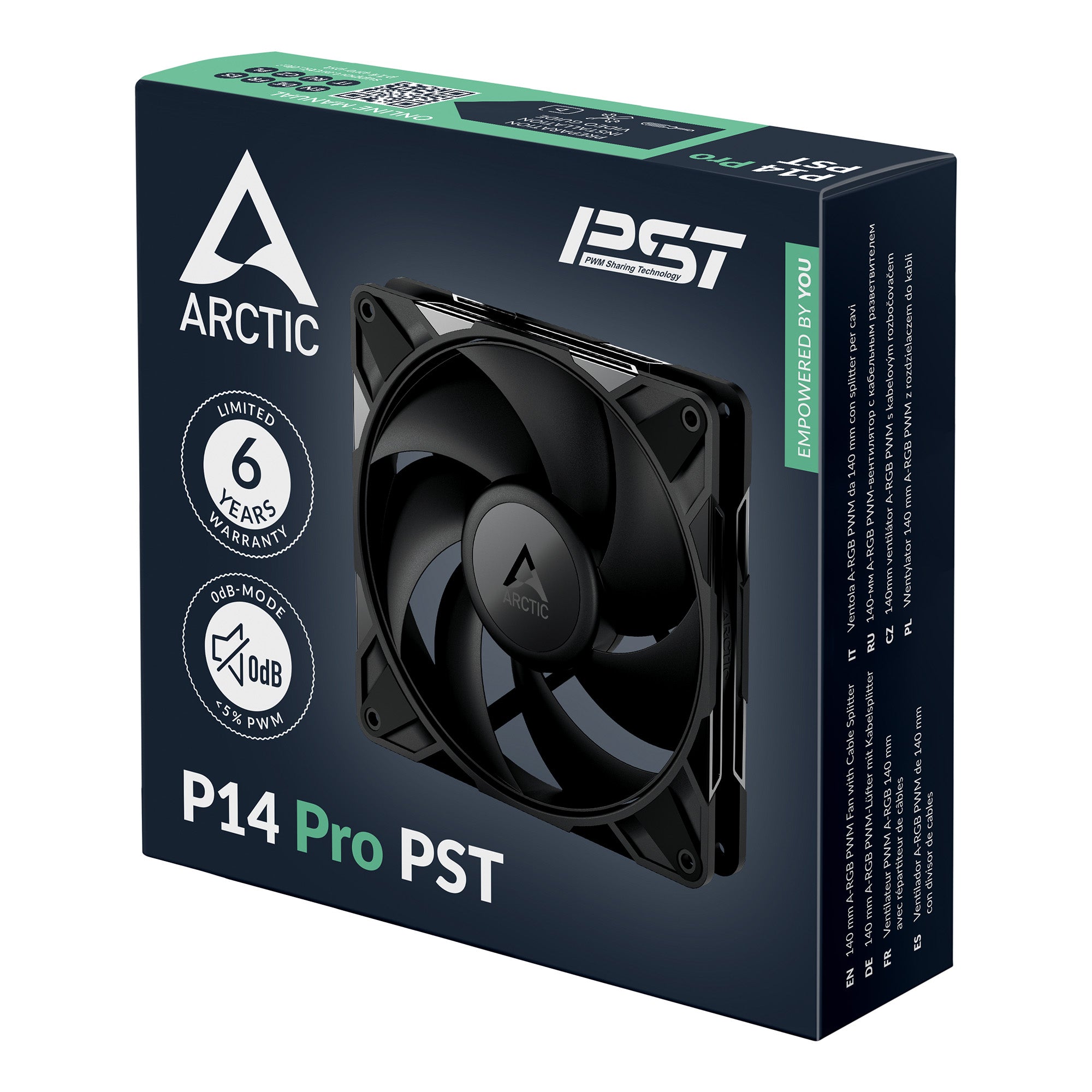 Ventilator Arctic "P14 Pro PST ", 140mm, 600 - 3000 RPM, FDB, 110 cfm, 4-Pin Fan Plug + 4-Pin Socket, lungime cablu 400 mm + 80 mm Daisy-Chain, negru, "ACFAN00314A" - 4895265000386