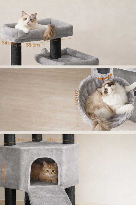 FEANDREA Ansamblu de joaca pentru pisici XXL, 5 niveluri, stalpi sisal, pentru pisici de talie mare, 55x55x187 cm, gri - 2