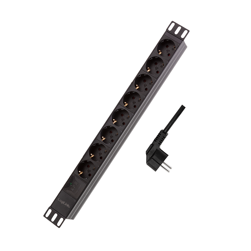 PDU LOGILINK 1U pt. rack 19 inch, 8 prize Schuko, intrare Schuko, max 16 A, prot. suprasarcina, IP20, 2 m, negru, "PDU8C04"