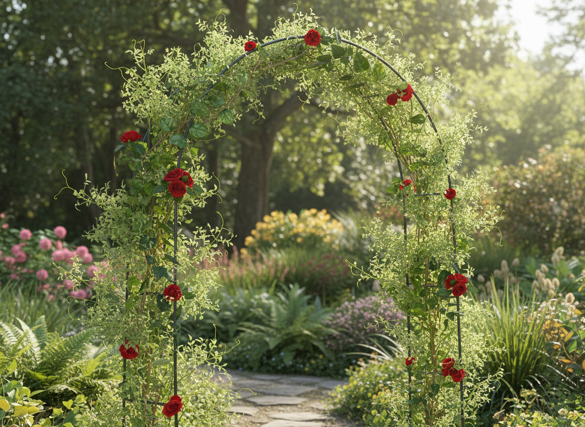 Pergola gradina pentru plante cataratoare cu ancore montaj, structura otel, 140x38x240 cm, verde