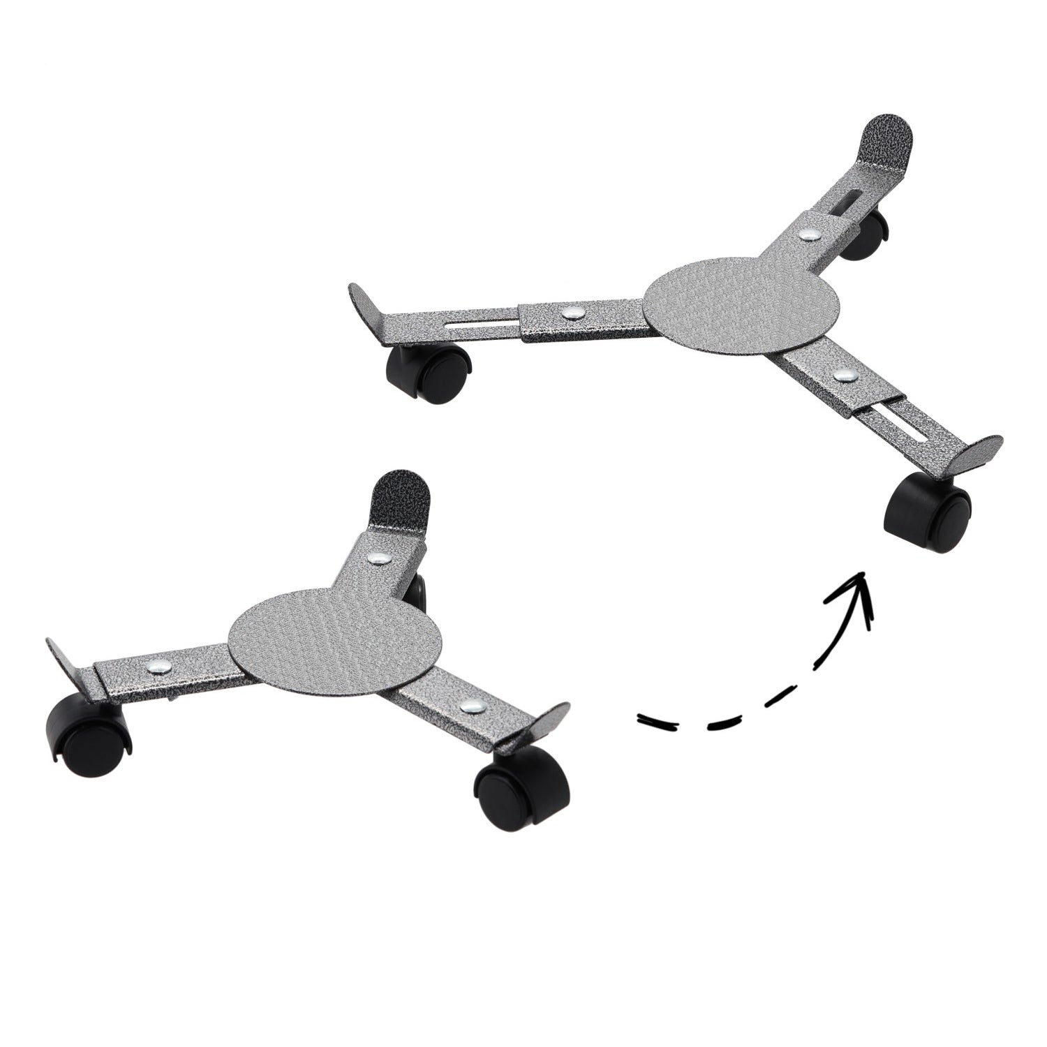 Suport ghiveci cu roti pentru plante, diametru reglabil 22-30 cm, inaltime 7 cm, negru