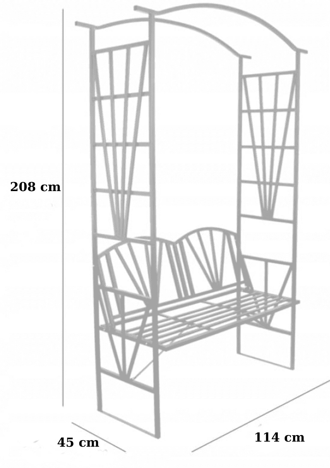 Pergola pentru gradina cu banca, suport plante cataratoare, structura otel, 114x45x208 cm, negru