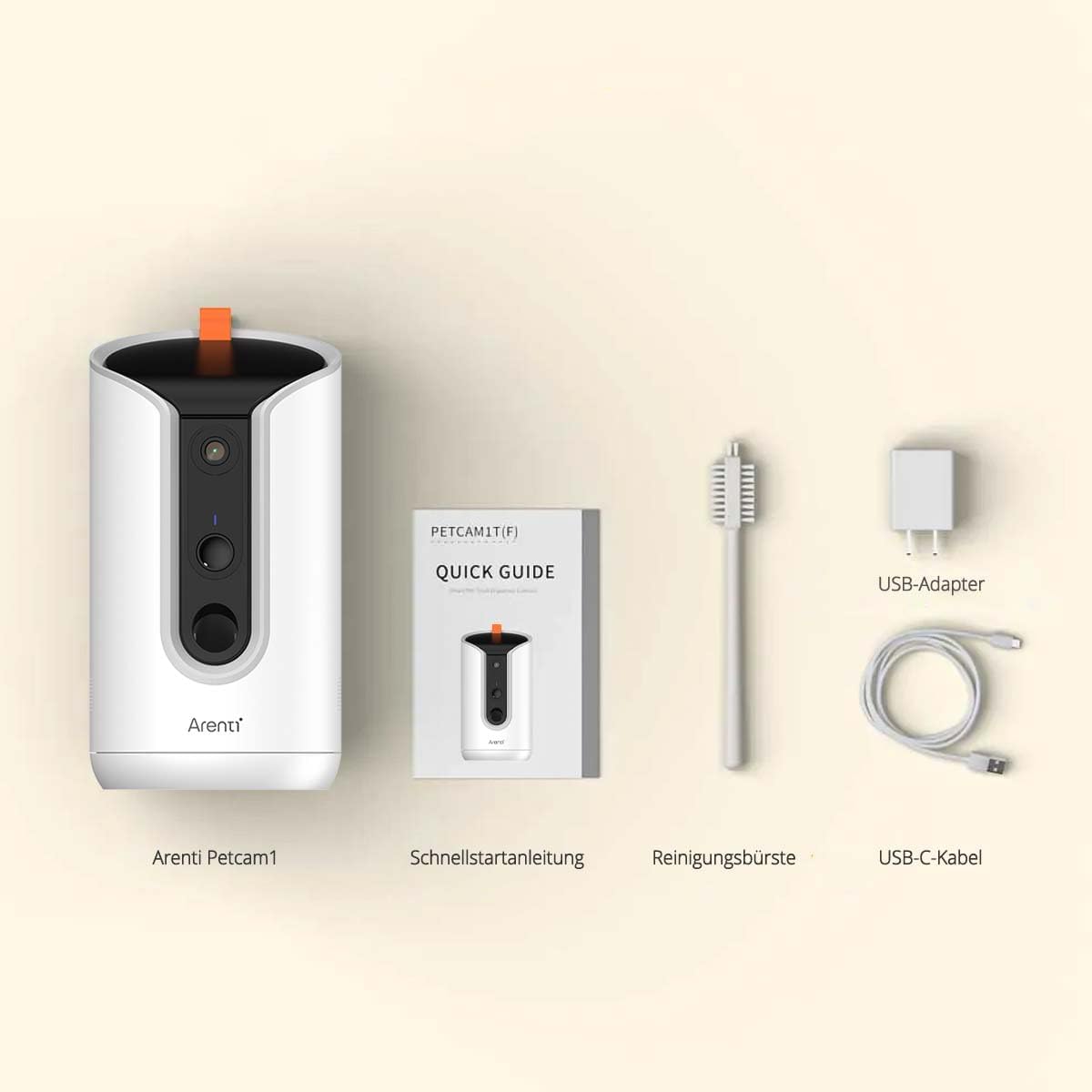 Camera supraveghere Arenti, 2K, 3MP, pentru animale de casa, cu dispenser de boabe, wireless 2.4/5 GHz, microSD max 256GB, detectie miscare si latrat, night vision 10m, audio bidirectional, pan si tilt, "PETCAM1T" (timbru verde 0.8 lei)