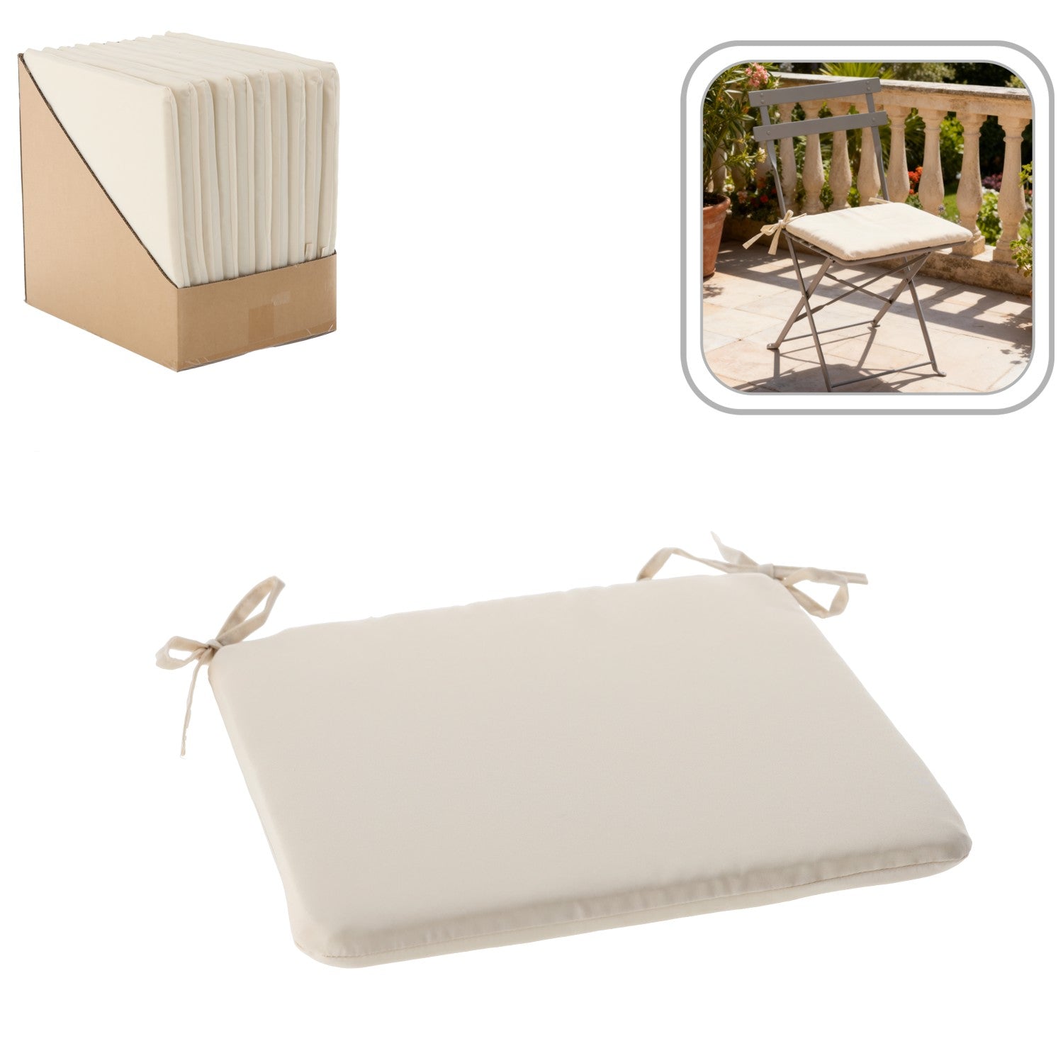Perna scaun 40x40x3 cm, poliester impermeabil, cu fermoar si prindere, bej