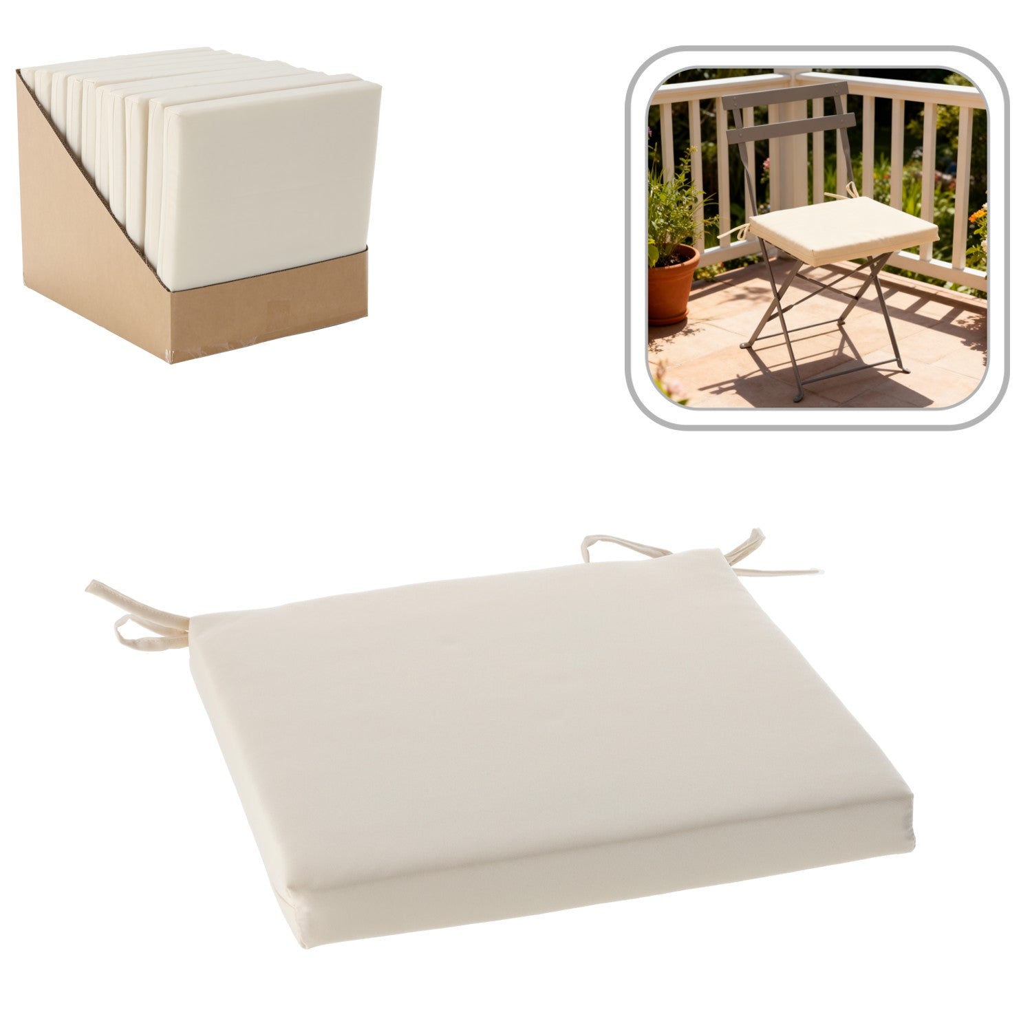 Perna scaun 40x40x5 cm, poliester impermeabil, cu fermoar si prindere, bej