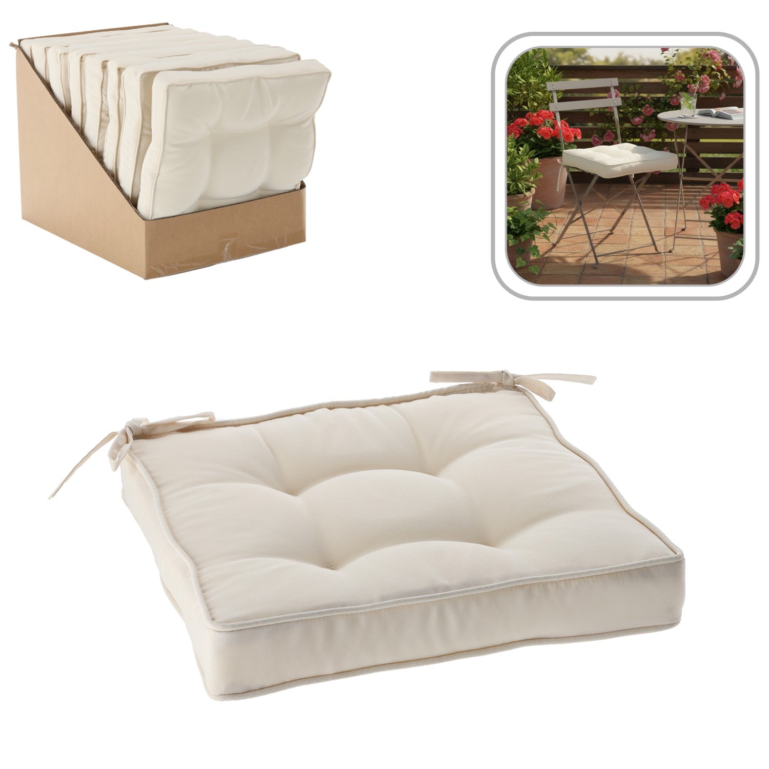 Perna scaun 40x40x6 cm, colturi drepte, poliester impermeabil, cu prindere, bej
