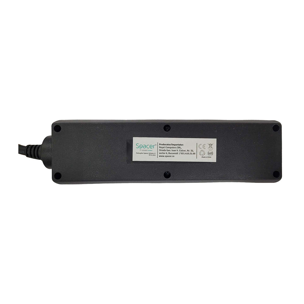 PRELUNGITOR SPACER, Schuko x 3, conectare prin Schuko (T),cu intrerupator cablu 1.5 m, 16 A, protectie copii, Negru, "PP-3-15B"