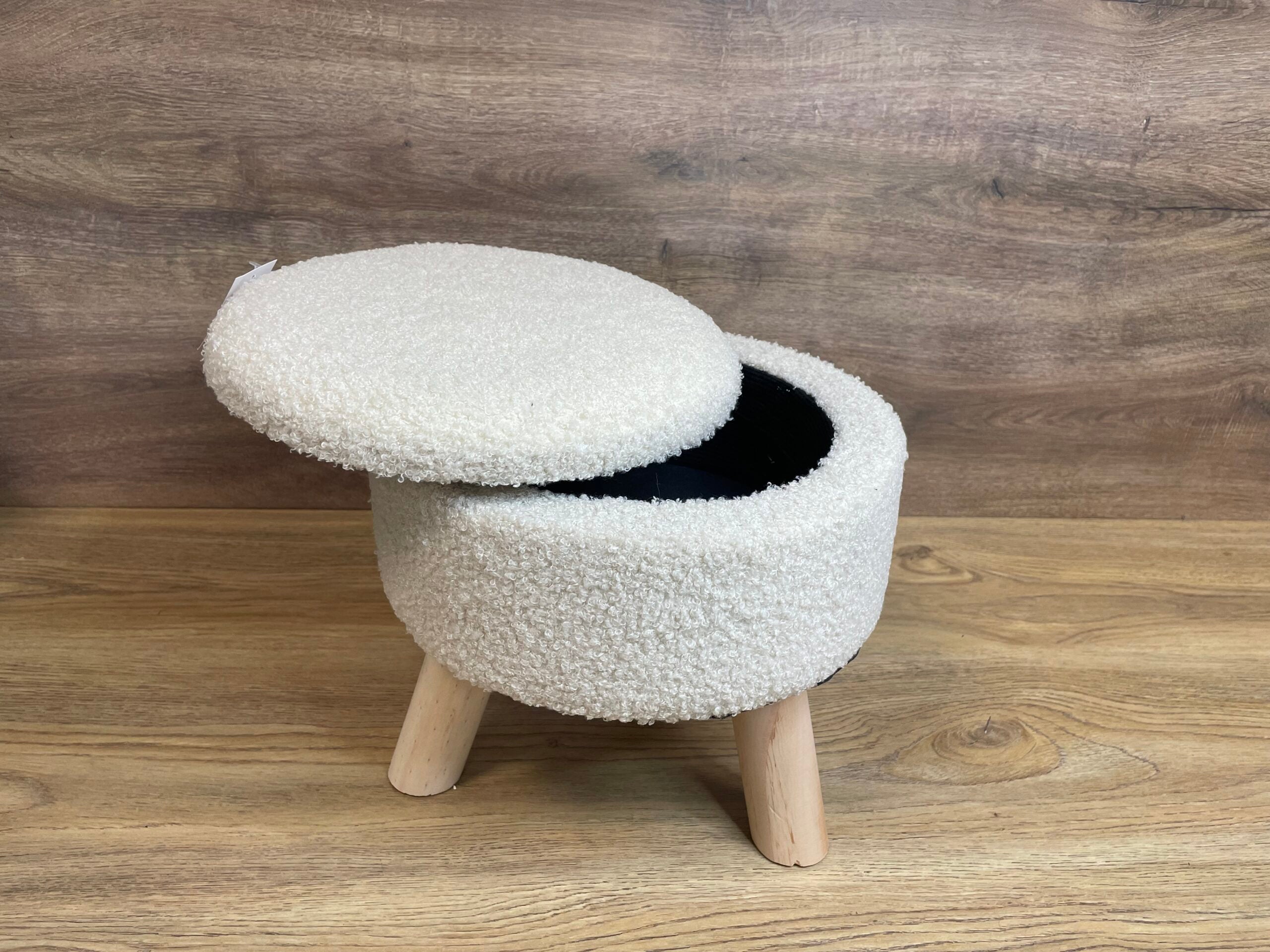Taburet pentru copii, rotund, spatiu depozitare, 30x28cm, maxim 50kg, alb