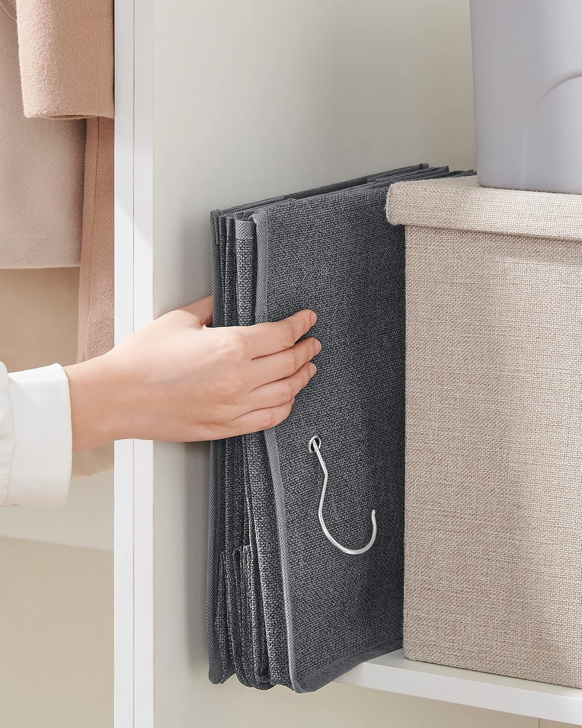 SONGMICS Set 2 bucati organizatoare suspendate pentru dulap, 5 rafturi, pliabil, 30x30x90 cm, gri