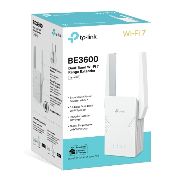 RANGE EXTENDER TP-LINK wireless Wi-Fi7, BE3600Mbps, 1 port Gigabit, 2 antene externe, 2.4 / 5Ghz dual band, Wi-Fi 7, "RE225BE"