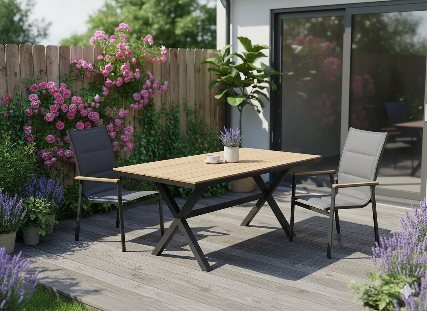 Masa pentru gradina, cadru aluminiu, blat polywood cu aspect de lemn, 180x100x75 cm, maro