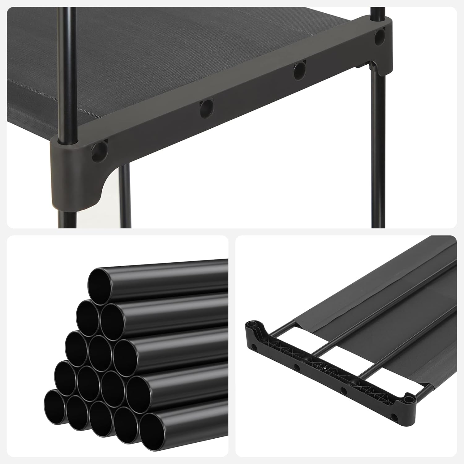 SONGMICS Dulap textil pliabil cu spatiu pentru umerase si rafturi, cadru metalic, 112x43x165 cm, negru
