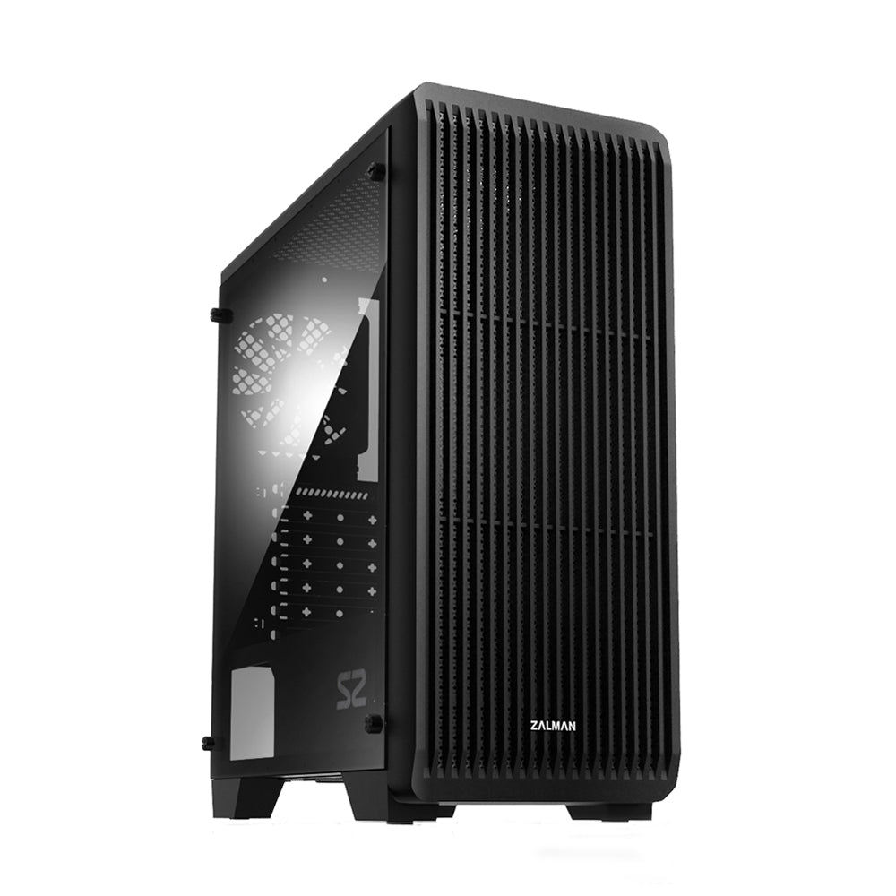 CARCASA Zalman "S2", middle tower, gaming, fara sursa, suporta 8xfan, 1xfan inclus, PSU shroud, USB 3.1 gen1 x 1, USB 2.0 x 2, audio+mic, 7 sloturi expansiune, negru, "S2"
