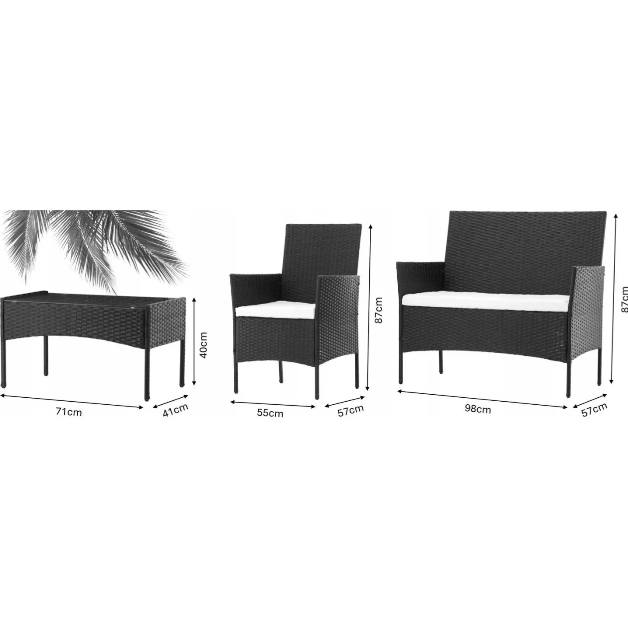 Set mobilier gradina 4 piese, canapea 2 locuri, 2 scaune si masa sticla, perne incluse, ratan sintetic, gri