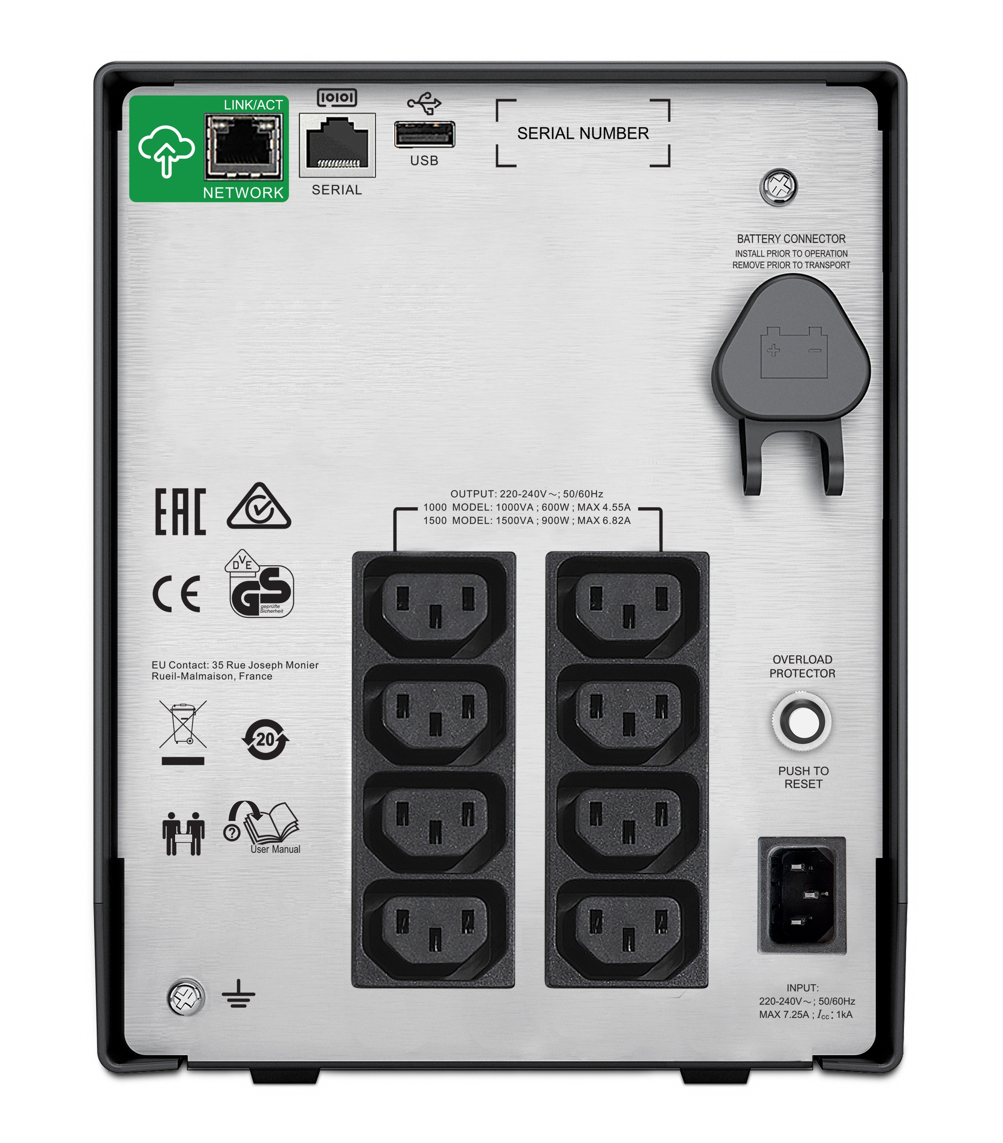 UPS APC,"Smart-UPS C",Line Int. sin pura mgmt,mini tower,1500VA / 900W,AVR,IECx8,1xRBC6,LCD,21-30 min.,"SMC1500IC",prelungire garantie (WBEXTWAR1Y R--03/WBEXTWAR3YR--03)