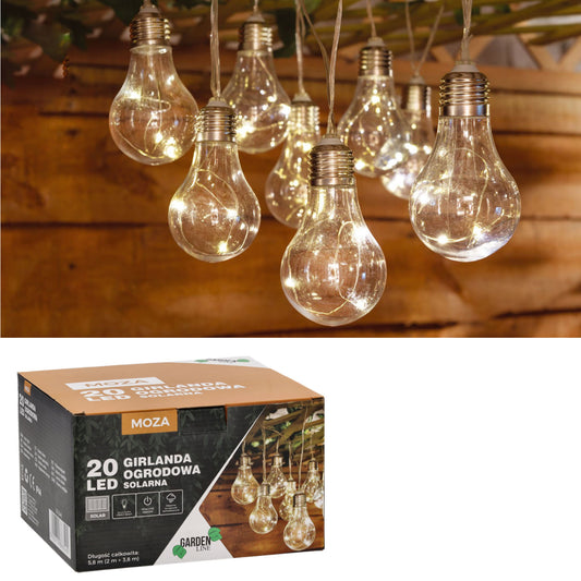 Ghirlanda luminoasa, LED, model Moza, 20 becuri, 580cm, incarcare solara, lumina alb cald - 2