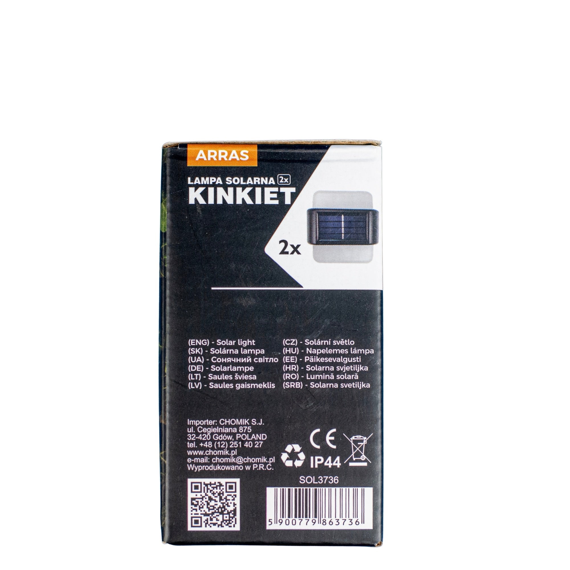 Set 2 lampi solare LED de perete, IP44 pentru exterior, autonomie 12 ore, 9x9x2.3cm, negru