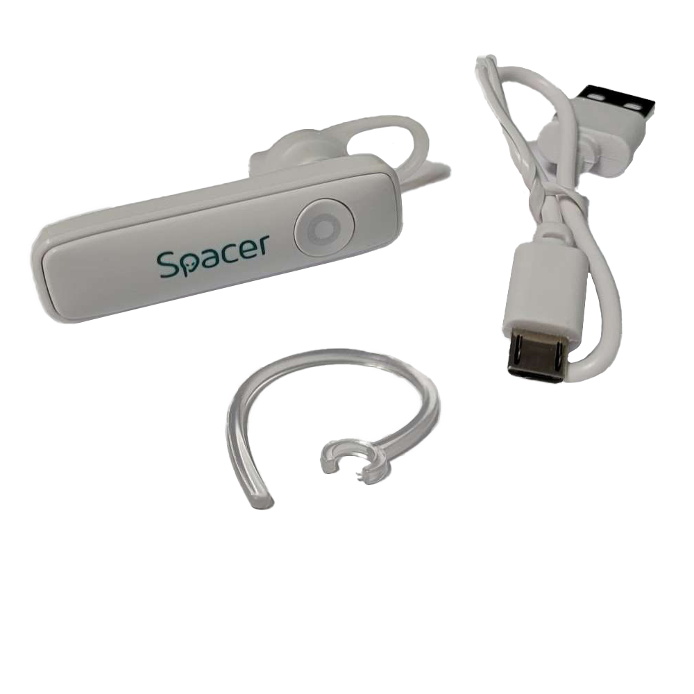 CASCA Spacer wireless, pt. smartphone, monocasca, microfon pe casca, alb, "SPBH-HF-01-WH"