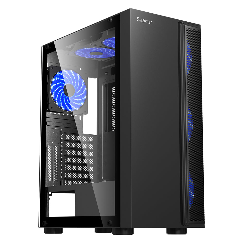 CARCASA SPACER - gaming, Middle Tower, ATX, "ICE-HERO", fara sursa, sticla securizata, 6 x fan, USB 2.0 x 2, USB 3.0 x 1, HD-Audio Jack 3.5mm x 2, mesh , " SPCS-GC-ICE-HERO"