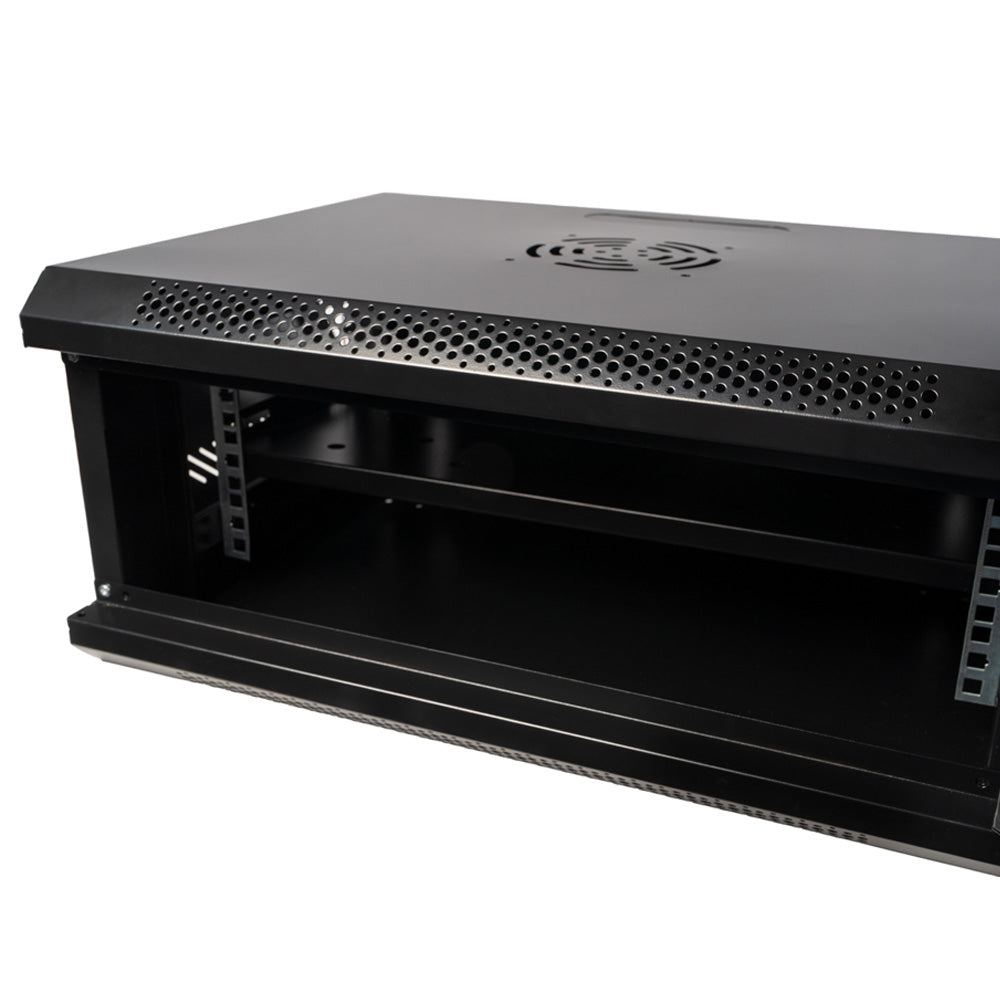 CABINET 19" SPACER 4U 500x400mm, fixare pe perete, Flatpack (dezasamblat), Black, usa sticla cu blocare, panouri detasabile, otel 1mm, sarcina maxima 25Kg, contine un raft, "SPCW-4U-400-BK-02"