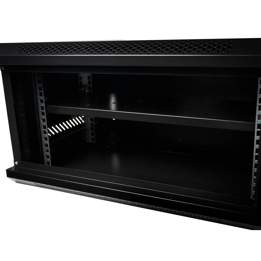 CABINET 19" SPACER 6U 500x450mm, fixare pe perete, Flatpack (dezasamblat), Black, usa sticla cu blocare, panouri detasabile, otel 1mm, sarcina maxima 25Kg, contine un raft, "SPCW-6U-450-BK-02"