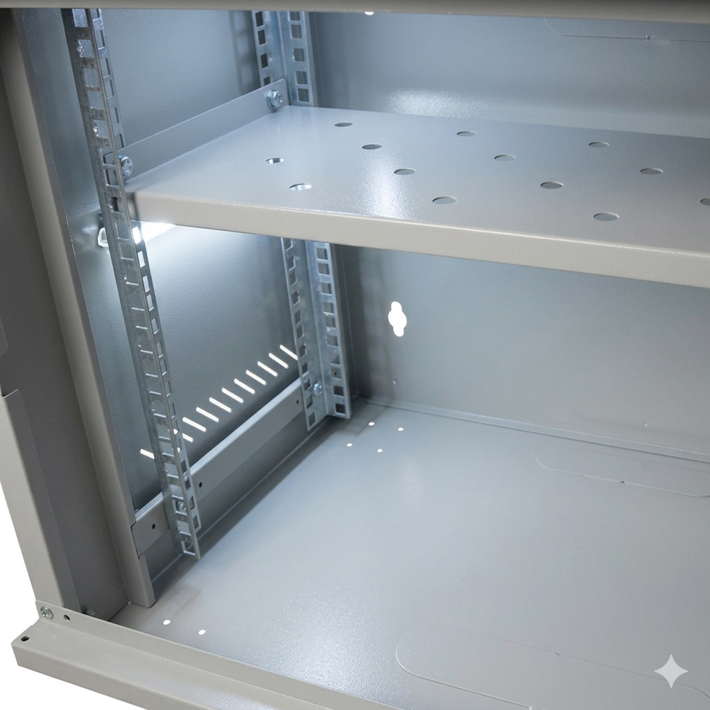 CABINET 19" SPACER 9U 500x450mm, fixare pe perete, Flatpack (dezasamblat), Grey, usa sticla cu blocare, panouri detasabile, otel 1mm, sarcina maxima 25Kg, contine un raft, "SPCW-9U-450-GR-02"