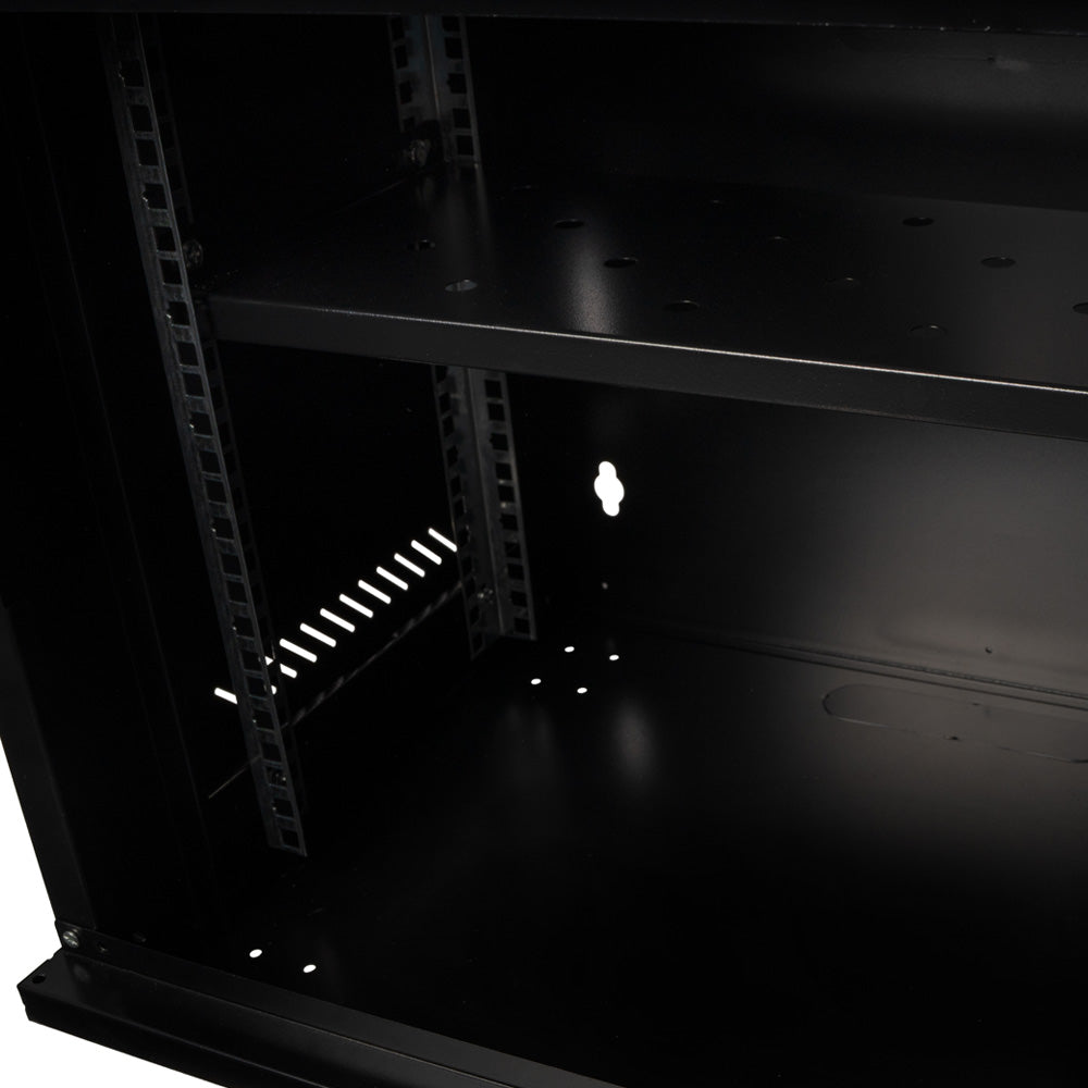 CABINET 19" SPACER 9U 500x450mm, fixare pe perete, Flatpack (dezasamblat), Black, usa sticla cu blocare, panouri detasabile, otel 1mm, sarcina maxima 25Kg, contine un raft, "SPCW-9U-450-BK-02"