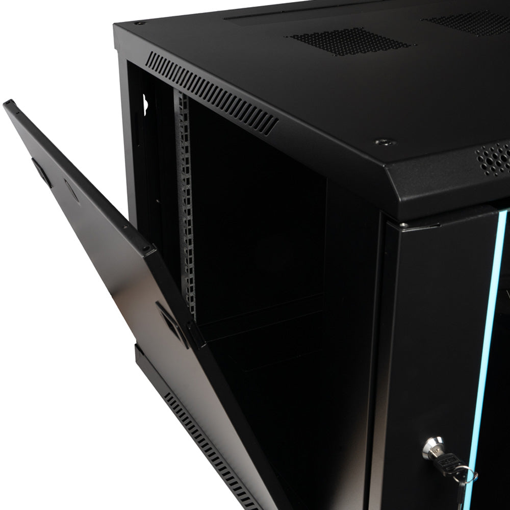 CABINET 19" SPACER 9U 600x600mm, fixare pe perete, Flatpack (dezasamblat), Black, usa sticla cu blocare, panouri detasabile, otel 1.5mm, sarcina maxima 60Kg, "SPCW-9U-600-BK-03"