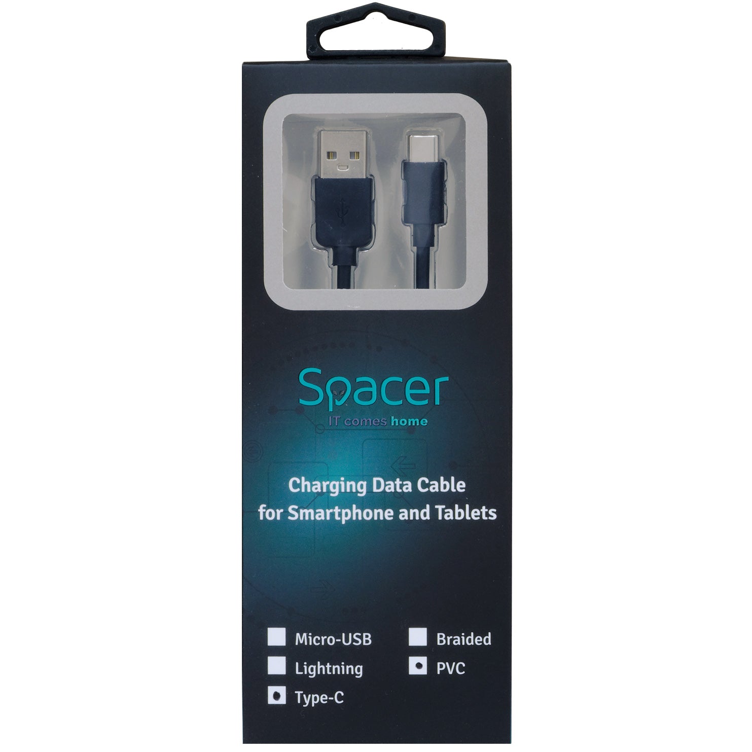 CABLU alimentare si date SPACER, pt. smartphone, USB 2.0 (T) la Type-C (T), PVC,2.1A,Retail pack, 1m, black, "SPDC-TYPEC-PVC-BK-1.0"