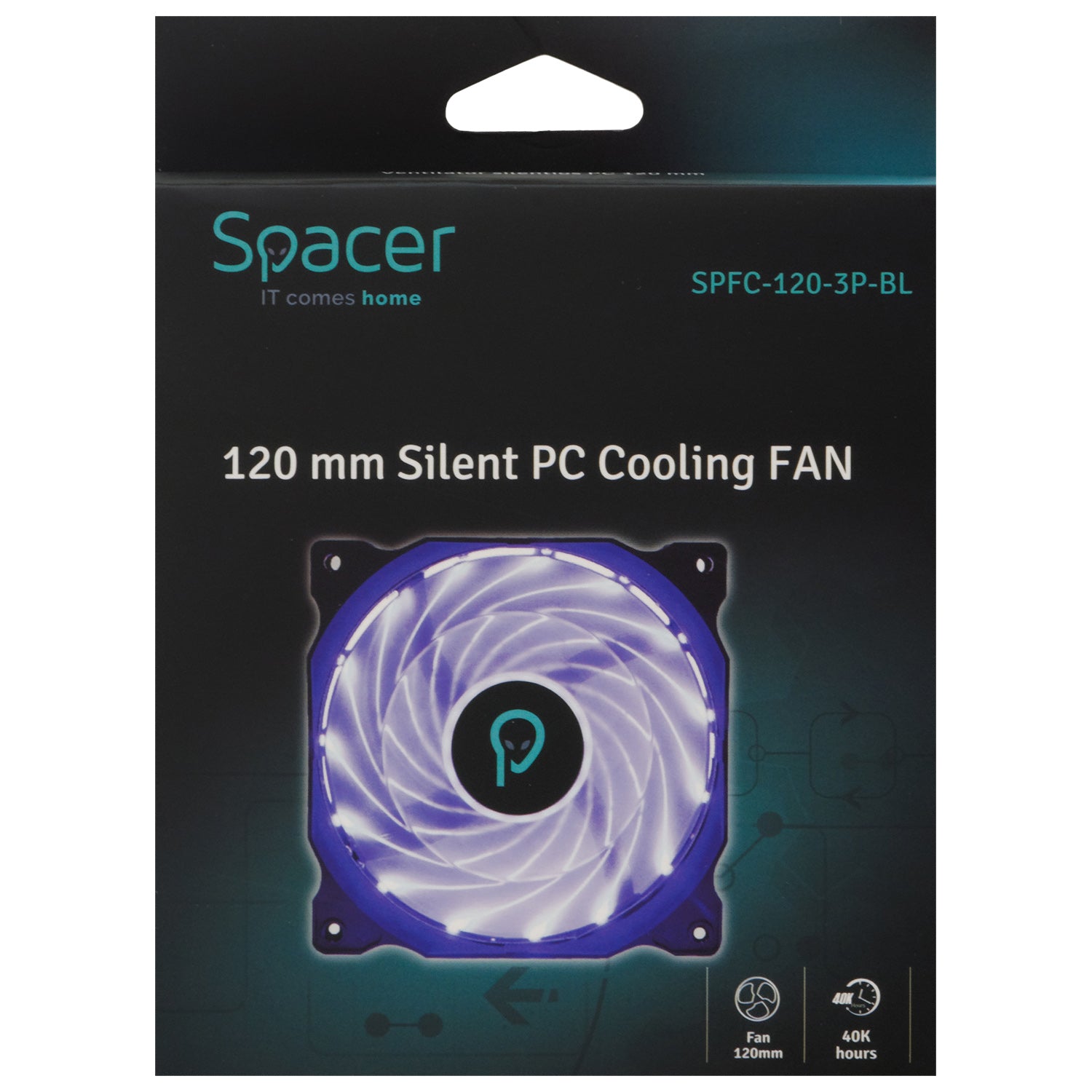 VENTILATOR SPACER PC Silent 120x120x25 mm, BLUE light, Hydraulic Bearing, 34CFM, conector 3-pin "SPFC-120-3P-BL"