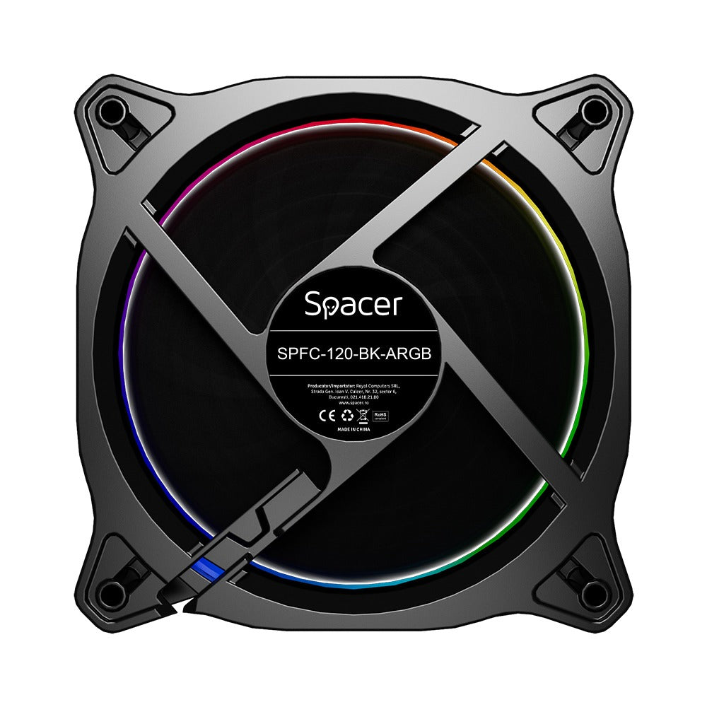 VENTILATOR SPACER PC 120x120x25 mm ARGB light diferite setari ale jocului de culori, posibilitate conectare fan hub, Hydraulic Bearing, conector 3/4-pin, black, " SPFC-120-BK-ARGB "