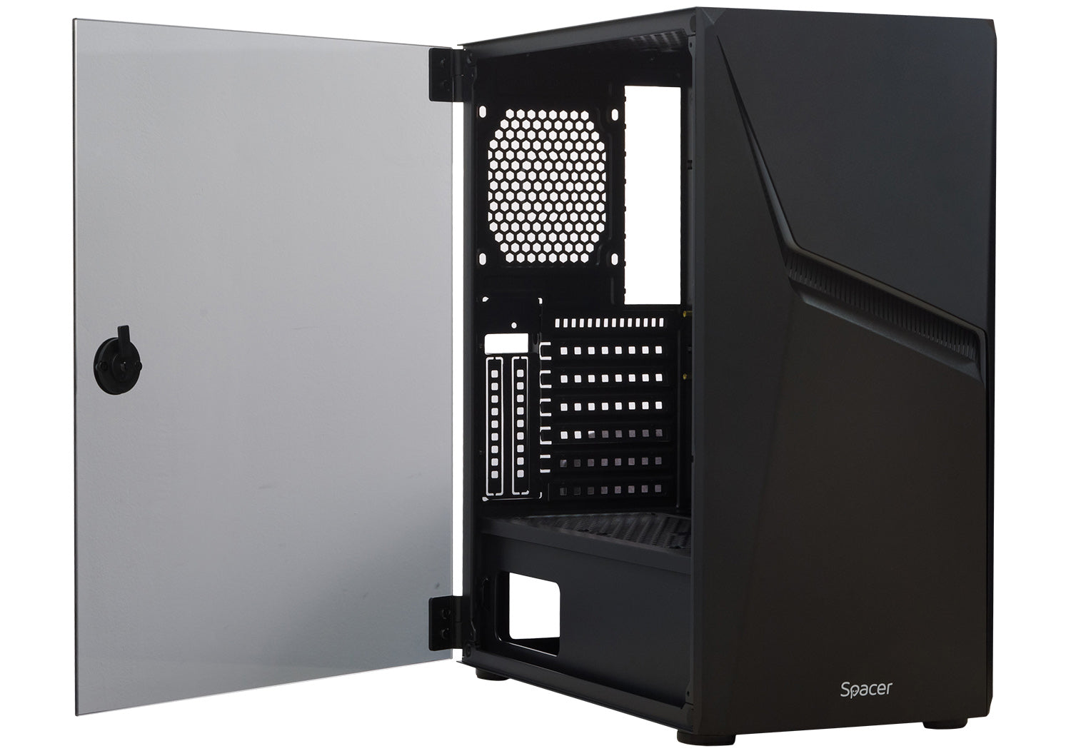 CARCASA SPACER - gaming, Middle Tower, ATX, "THUNDER", fara sursa, usa sticla securizata (balama), banda LED RGB, USB 2.0 x 2, USB 3.0 x 1, HD-Audio Jack 3.5mm x 2, mesh , "SPGC-THUNDER"