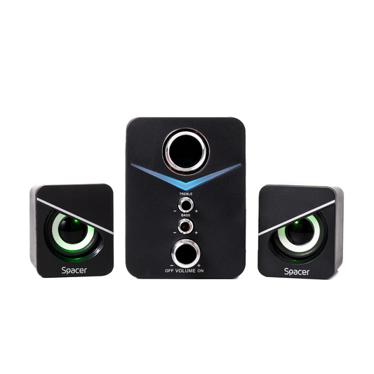 BOXE SPACER Gaming 2.1, RMS: 11W (2 x 3W + 5W), control volum, bass, treble, 3 x LED, USB power, black, 43502139 "SPGS-TORNADO" (timbru verde 2.00 lei)