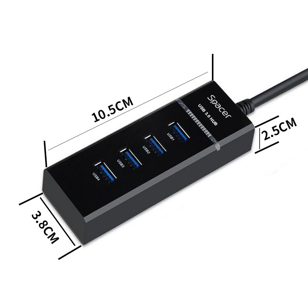 HUB extern SPACER, porturi USB: USB 3.0 x 4, conectare prin USB 3.0, 1m lungime cablu, negru, 45507057 "SPH-4USB30-01"