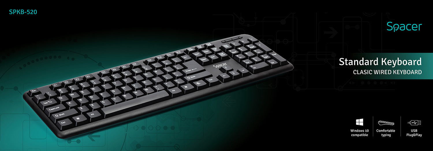 TASTATURA SPACER USB, 104 taste, anti-spill, black, "SPKB-520"