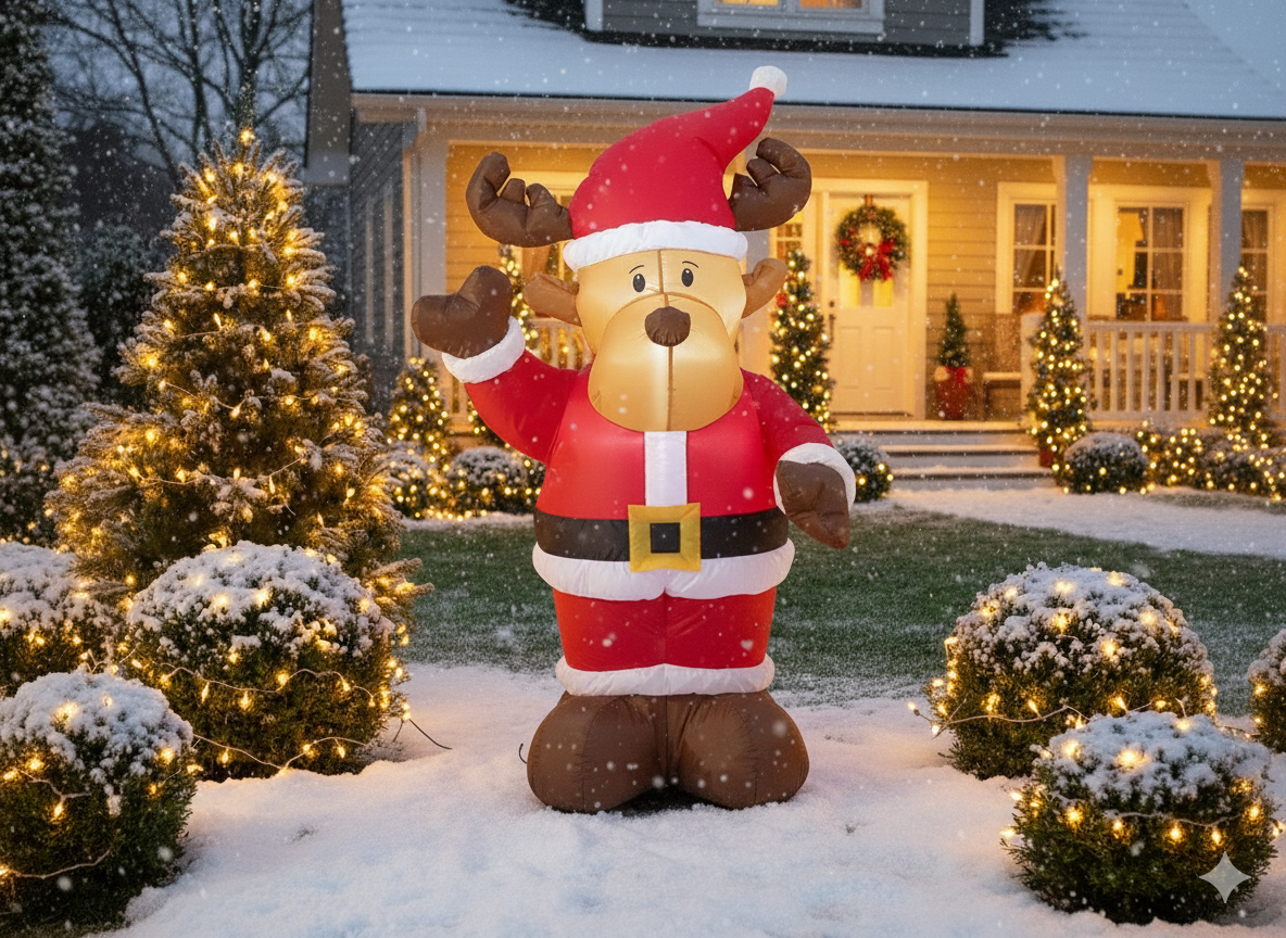Ren gonflabil de exterior gonflabil, iluminare LED, 135 cm, cu compresor integrat, iluminare alba